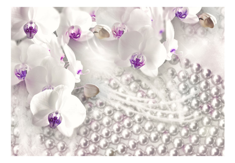 Photo Wallpaper Romantic abstraction - composition with white orchids and pearls 65620 additionalImage 1