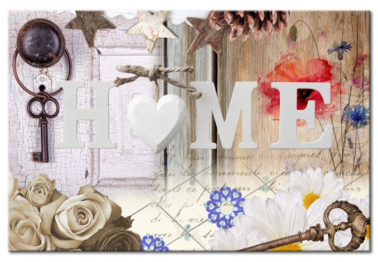 Canvas Retro Home Accents (1-part) - Flower Text on Wood Background 94920