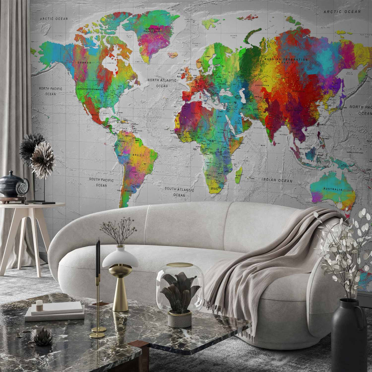 Wall Mural Coloured world map - continents with names in English on a white background 95020