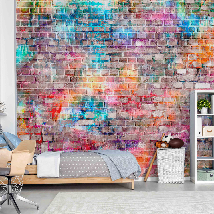 Wall Mural Colours of the rainbow - urban brick wall in a colourful pattern for teenagers 97920 additionalImage 6