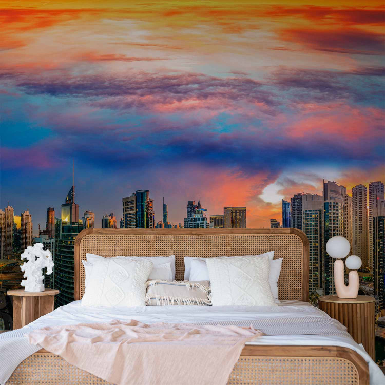 Photo Wallpaper Afternoon in Dubai - city architecture against an orange sky 99120 additionalImage 2