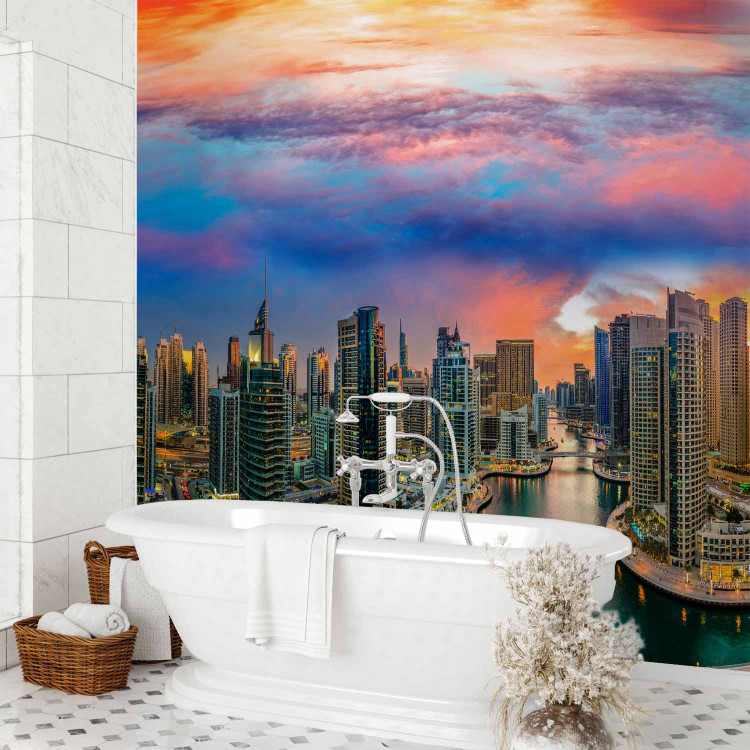 Photo Wallpaper Afternoon in Dubai - city architecture against an orange sky 99120 additionalImage 8