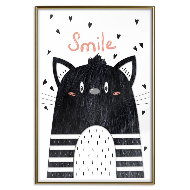 Poster Smile - black and white abstraction for children with a cat and a pink text 114430 additionalImage 26