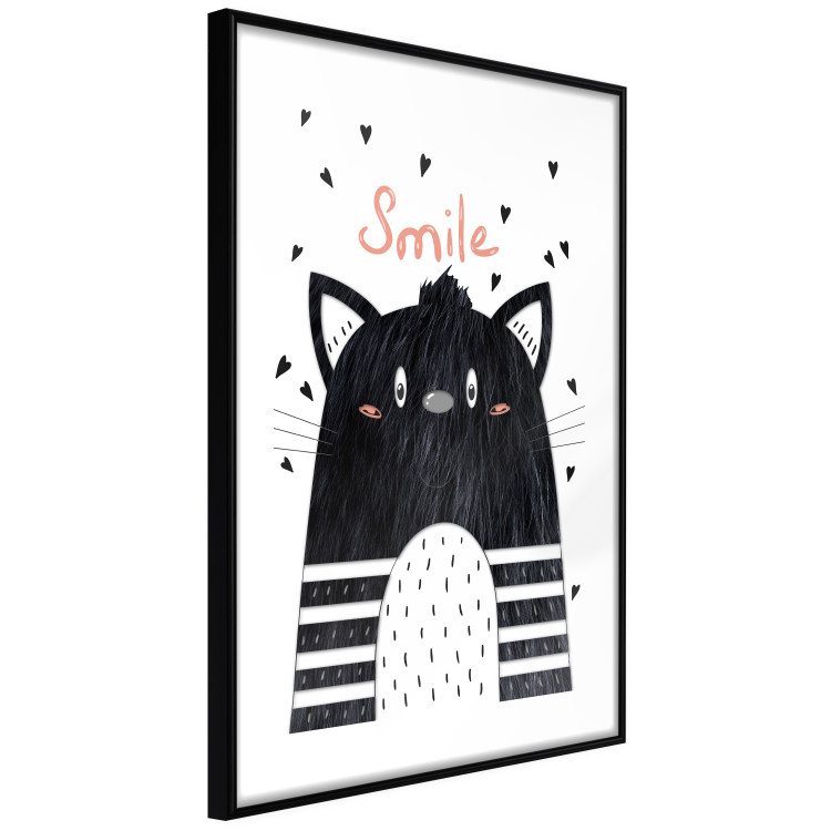 Poster Smile - black and white abstraction for children with a cat and a pink text 114430 additionalImage 13