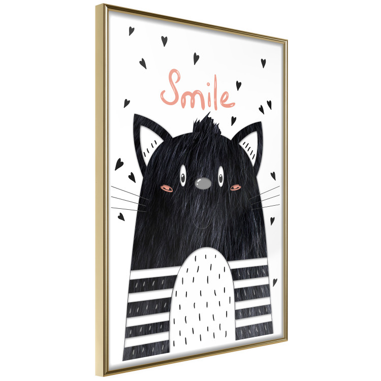 Poster Smile - black and white abstraction for children with a cat and a pink text 114430 additionalImage 12