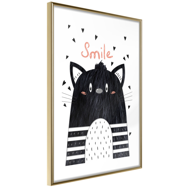 Poster Smile - black and white abstraction for children with a cat and a pink text 114430 additionalImage 6