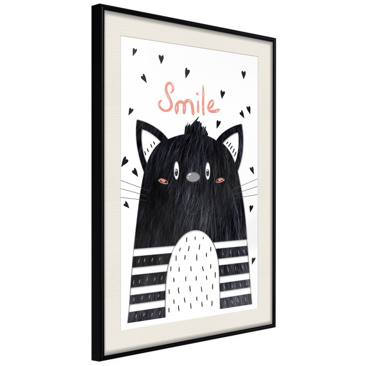 Poster Smile - black and white abstraction for children with a cat and a pink text 114430 additionalImage 3