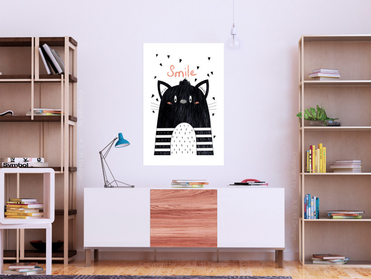 Poster Smile - black and white abstraction for children with a cat and a pink text 114430 additionalImage 2