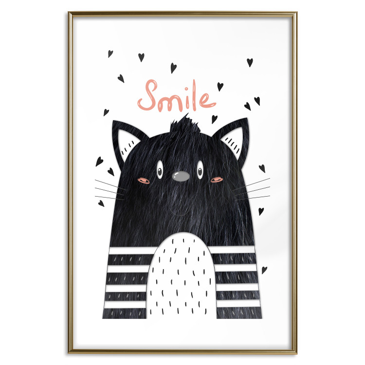Poster Smile - black and white abstraction for children with a cat and a pink text 114430 additionalImage 14