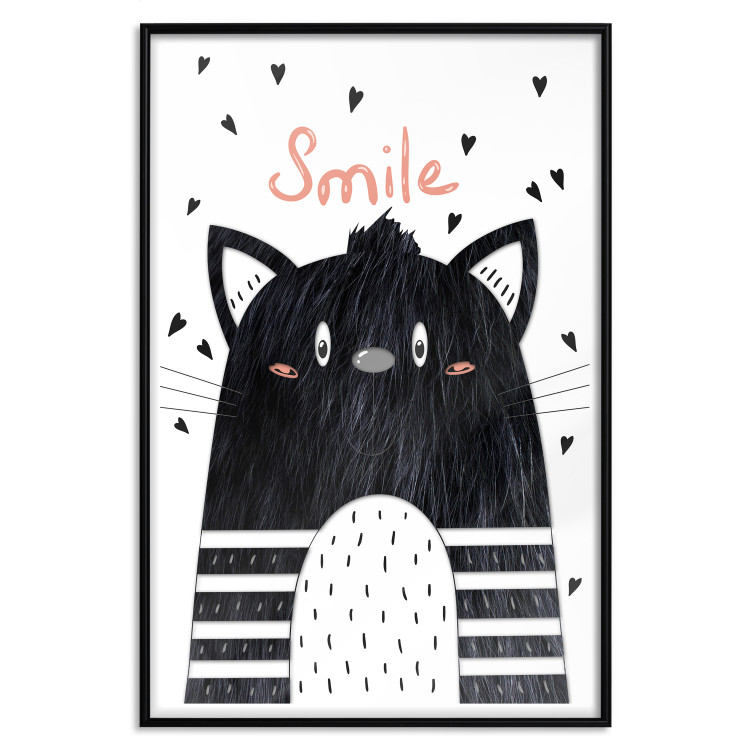 Poster Smile - black and white abstraction for children with a cat and a pink text 114430 additionalImage 27