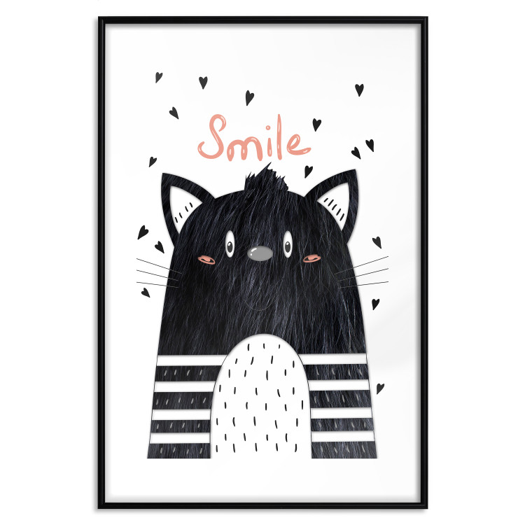 Poster Smile - black and white abstraction for children with a cat and a pink text 114430 additionalImage 20