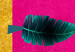Wall Poster Golden Hummingbird - abstraction with a bird and green leaves on a pink background 116930 additionalThumb 8