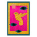 Wall Poster Golden Hummingbird - abstraction with a bird and green leaves on a pink background 116930