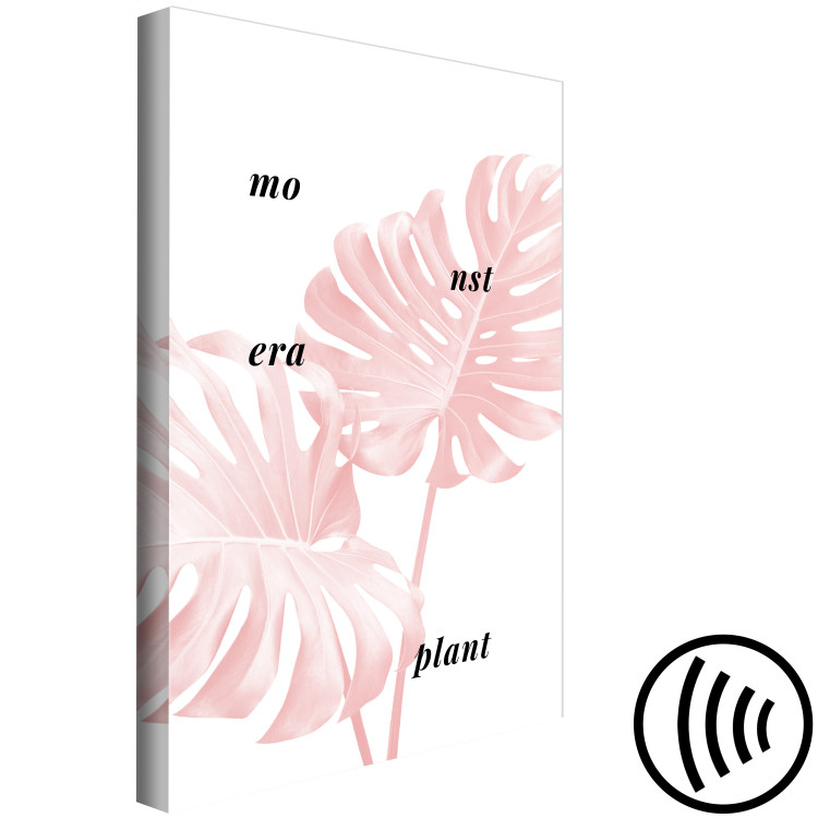 Canvas Pink monstera leaves with inscription - minimalistic botanical motif 122930 additionalImage 6