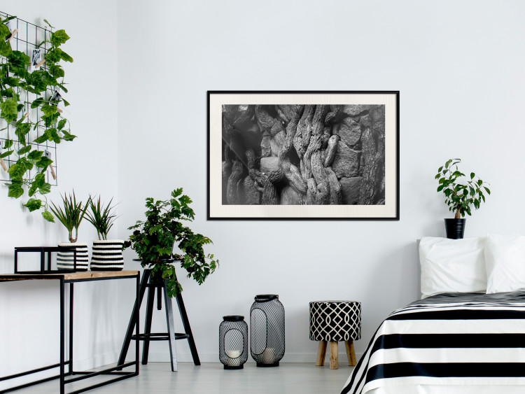 Wall Poster Overgrown Stones - black and white texture with wood and stones motif 123130 additionalImage 22