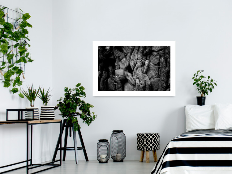 Wall Poster Overgrown Stones - black and white texture with wood and stones motif 123130 additionalImage 2