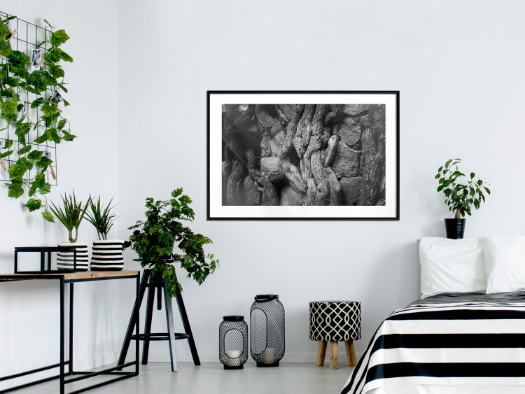 Wall Poster Overgrown Stones - black and white texture with wood and stones motif 123130 additionalImage 4
