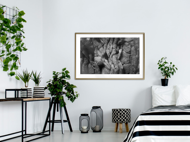 Wall Poster Overgrown Stones - black and white texture with wood and stones motif 123130 additionalImage 13