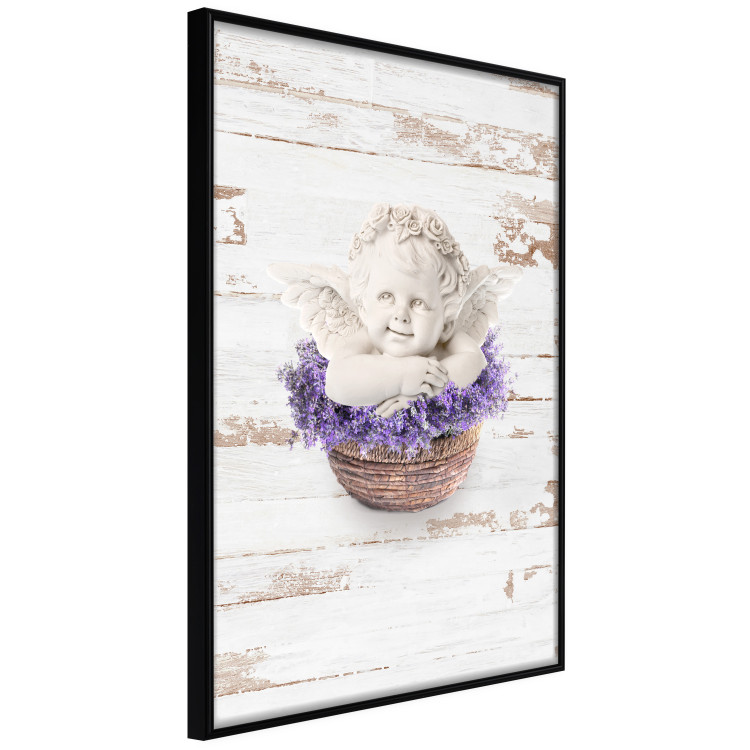 Wall Poster Lavender Dream - angel in purple flowers on wooden background 128030 additionalImage 13