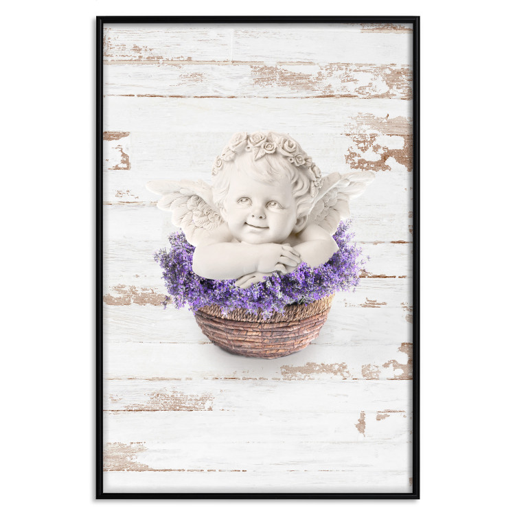 Wall Poster Lavender Dream - angel in purple flowers on wooden background 128030 additionalImage 27