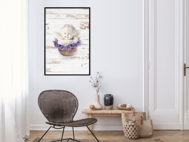 Wall Poster Lavender Dream - angel in purple flowers on wooden background 128030 additionalImage 6