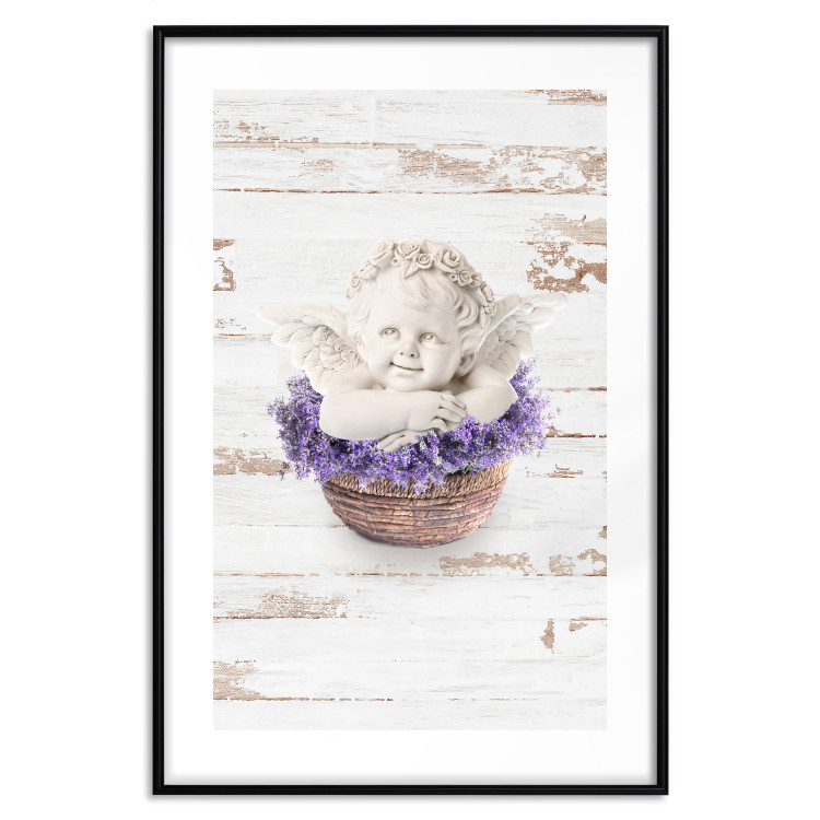 Wall Poster Lavender Dream - angel in purple flowers on wooden background 128030 additionalImage 21
