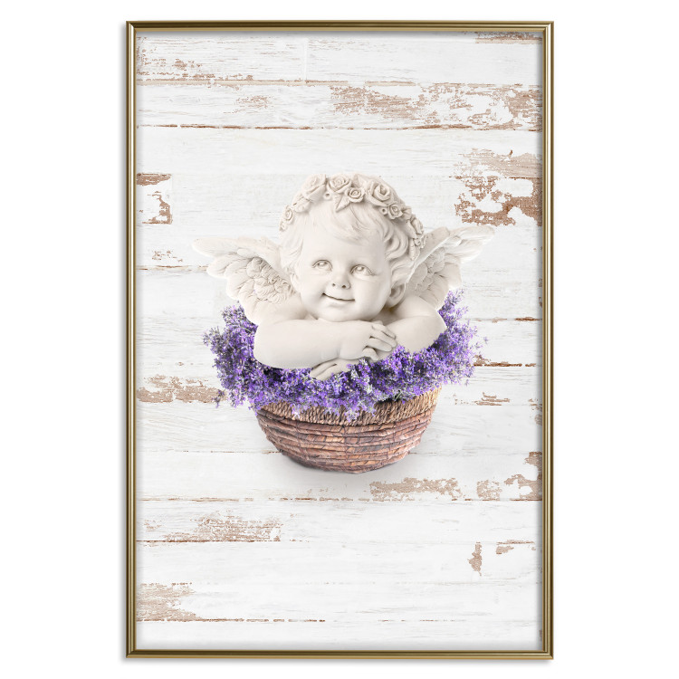 Wall Poster Lavender Dream - angel in purple flowers on wooden background 128030 additionalImage 26