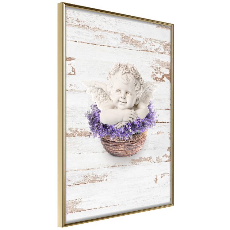 Wall Poster Lavender Dream - angel in purple flowers on wooden background 128030 additionalImage 14