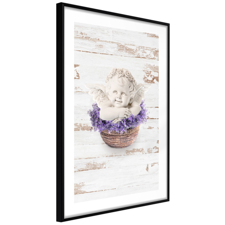 Wall Poster Lavender Dream - angel in purple flowers on wooden background 128030 additionalImage 2