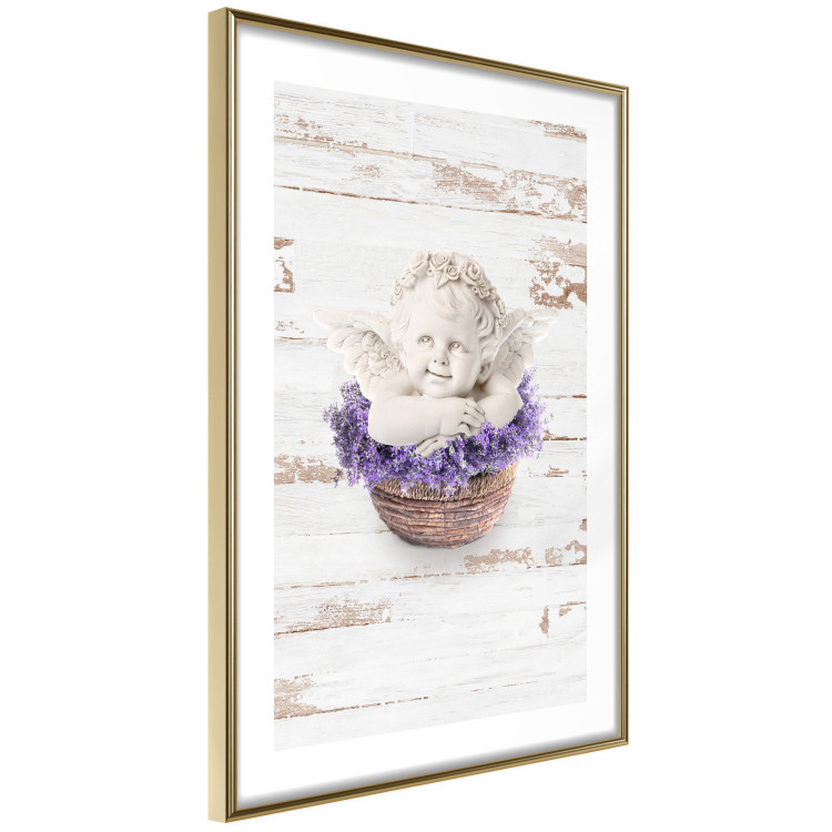 Wall Poster Lavender Dream - angel in purple flowers on wooden background 128030 additionalImage 9