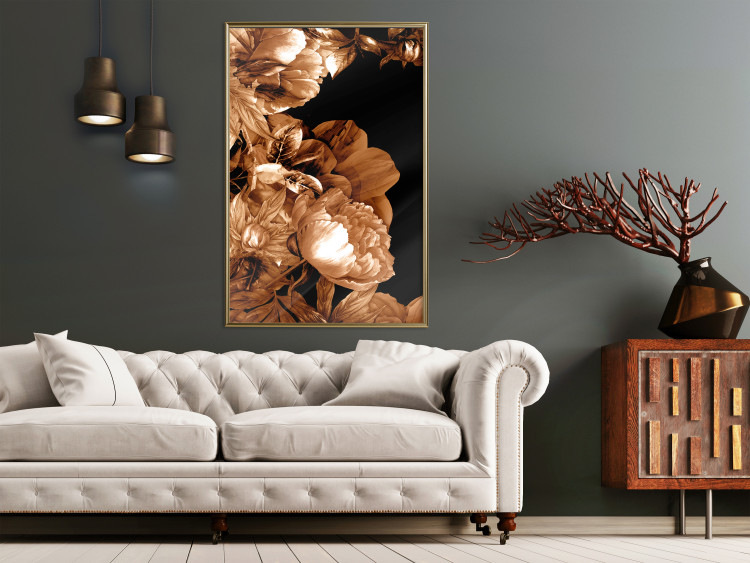 Poster Hot Night - brown floral composition on a solid black background 128630 additionalImage 8