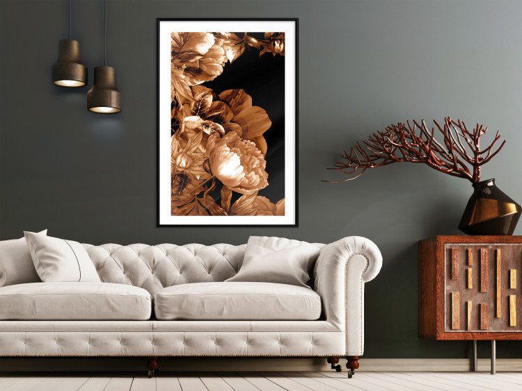Poster Hot Night - brown floral composition on a solid black background 128630 additionalImage 8