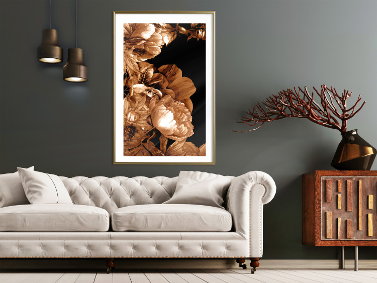 Poster Hot Night - brown floral composition on a solid black background 128630 additionalImage 13