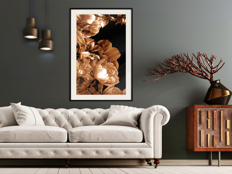 Poster Hot Night - brown floral composition on a solid black background 128630 additionalImage 22