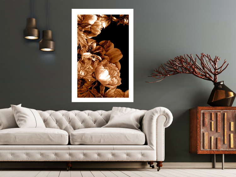 Poster Hot Night - brown floral composition on a solid black background 128630 additionalImage 5