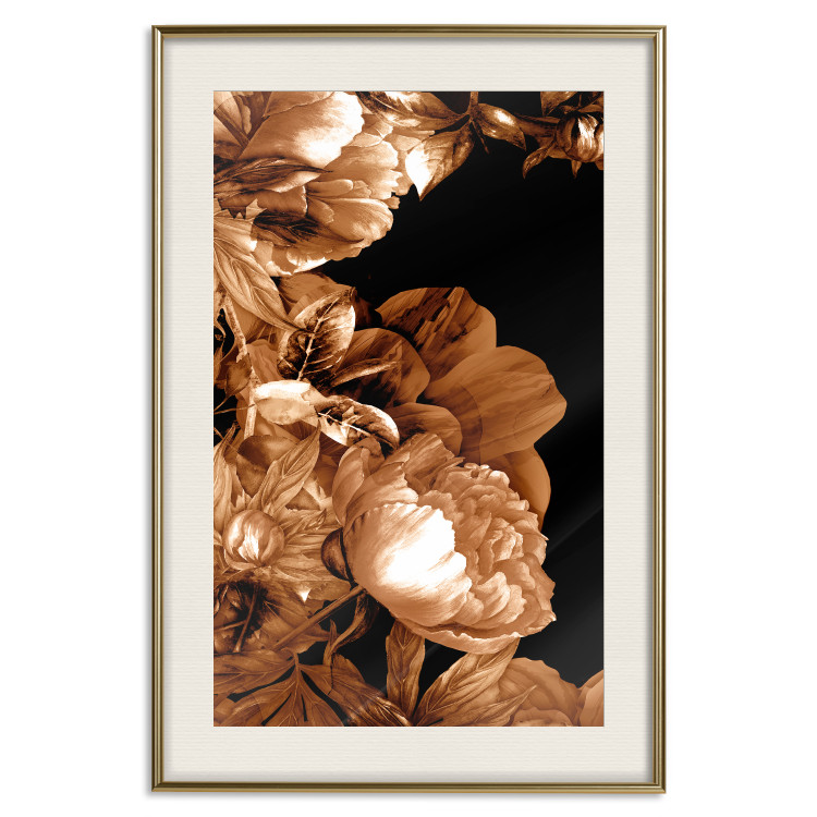Poster Hot Night - brown floral composition on a solid black background 128630 additionalImage 19