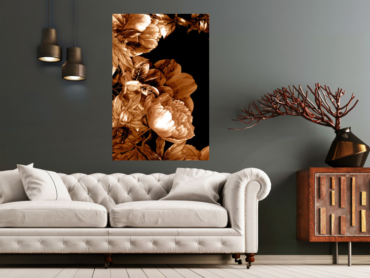 Poster Hot Night - brown floral composition on a solid black background 128630 additionalImage 23