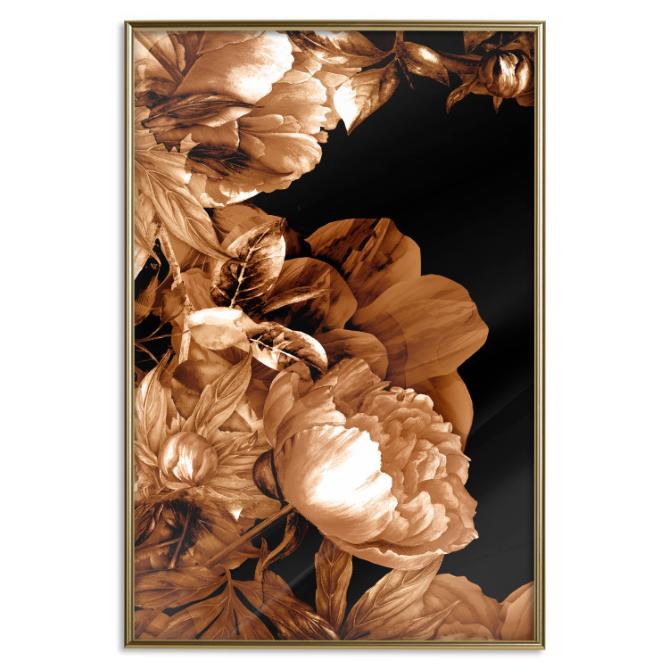 Poster Hot Night - brown floral composition on a solid black background 128630 additionalImage 16