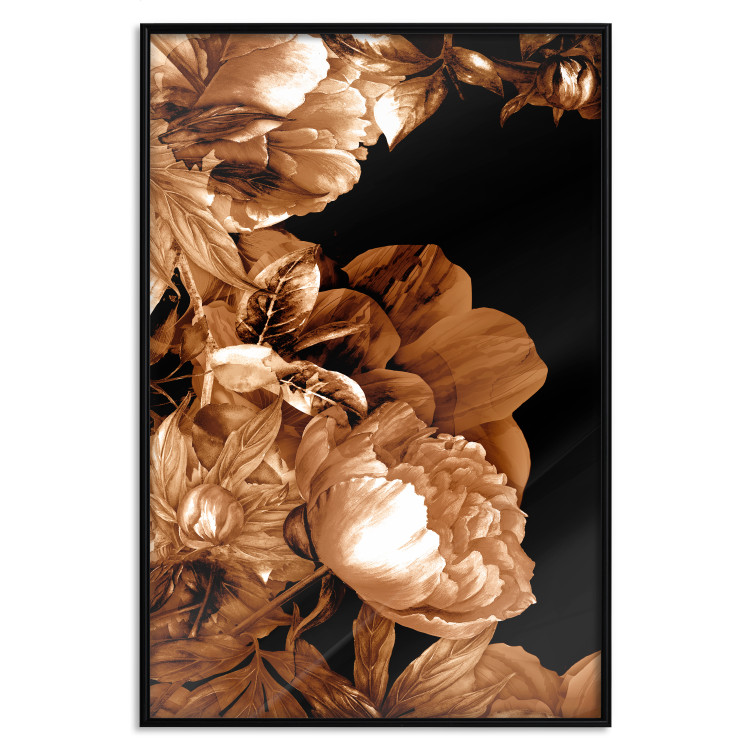 Poster Hot Night - brown floral composition on a solid black background 128630 additionalImage 18