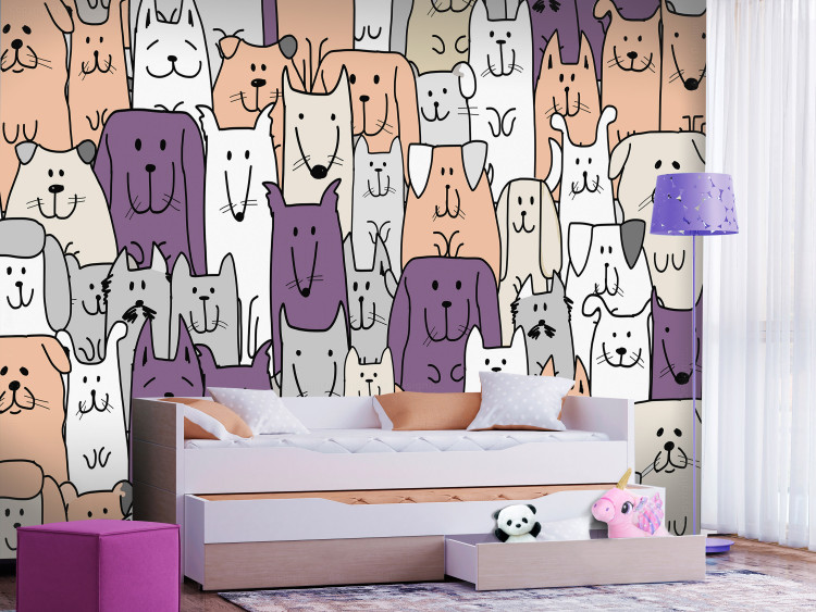 Photo Wallpaper Sympathetic animals - a playful abstraction with dogs in warm colours 129030