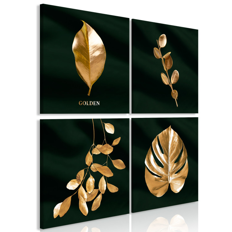 Canvas Floral Elegance (4-piece) - abstract golden floral motif 130330 additionalImage 2