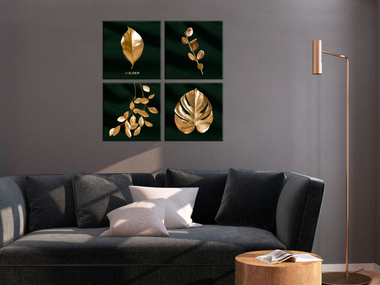 Canvas Floral Elegance (4-piece) - abstract golden floral motif 130330 additionalImage 3