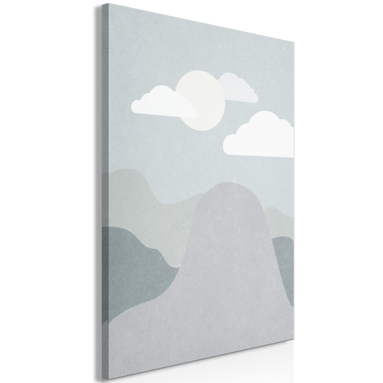 Canvas Print Walk in the mountains - Mountain landscape for children's room with clouds and blue sky in delicate shades of gray, beige and blue 130530 additionalImage 2