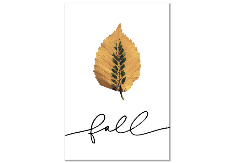 Canvas Art Print Falling leaf - minimalistic, autumn graphic with inscription 131730