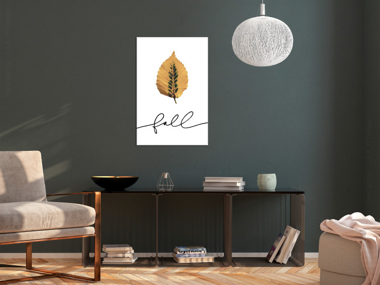 Canvas Art Print Falling leaf - minimalistic, autumn graphic with inscription 131730 additionalImage 3