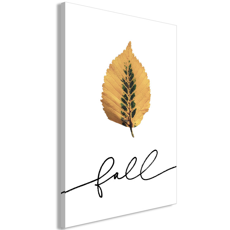 Canvas Art Print Falling leaf - minimalistic, autumn graphic with inscription 131730 additionalImage 2