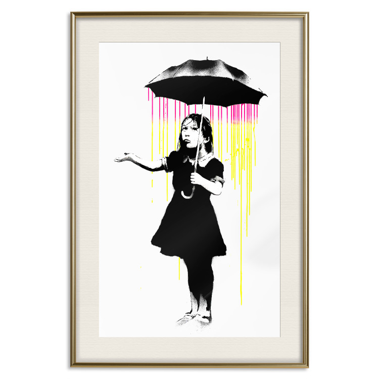 Wall Poster Girl with Umbrella - black and white girl in a colorful rain 132430 additionalImage 19