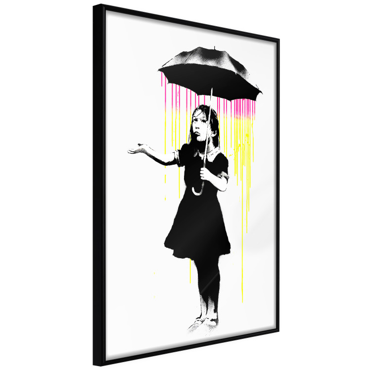 Wall Poster Girl with Umbrella - black and white girl in a colorful rain 132430 additionalImage 6