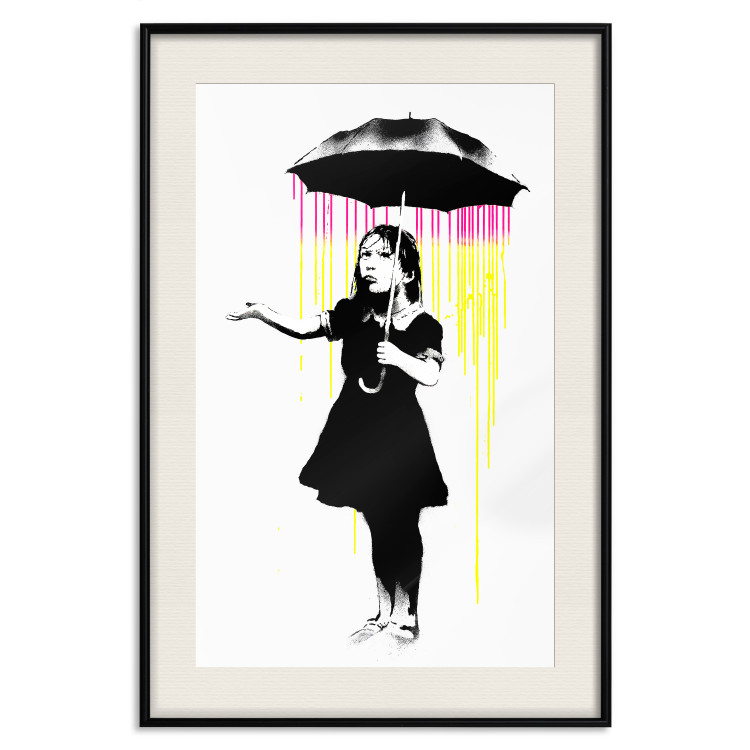 Wall Poster Girl with Umbrella - black and white girl in a colorful rain 132430 additionalImage 18