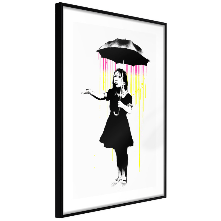Wall Poster Girl with Umbrella - black and white girl in a colorful rain 132430 additionalImage 3